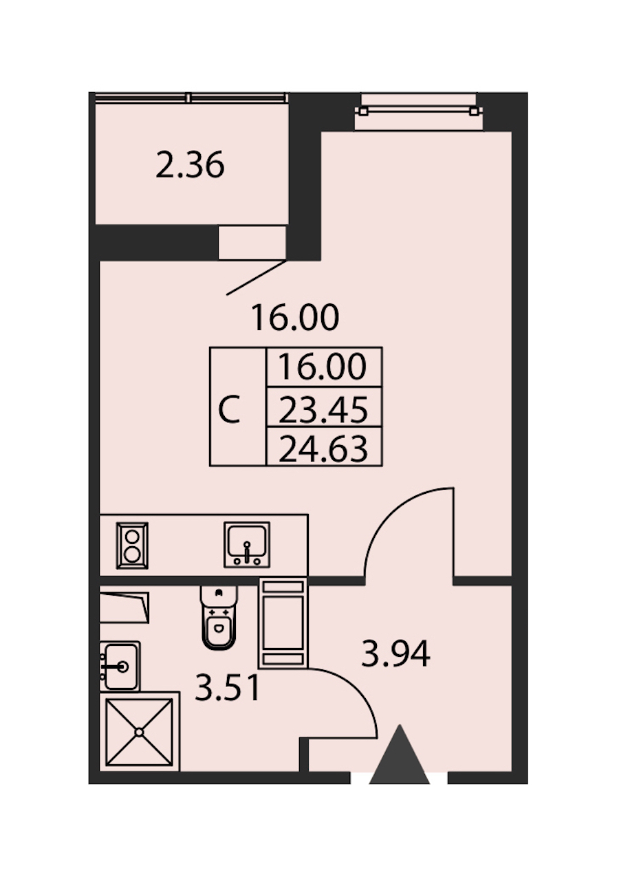 Квартира студия 23.45 м², 5/12 эт., ЖК «Полис ЛАВрики»
